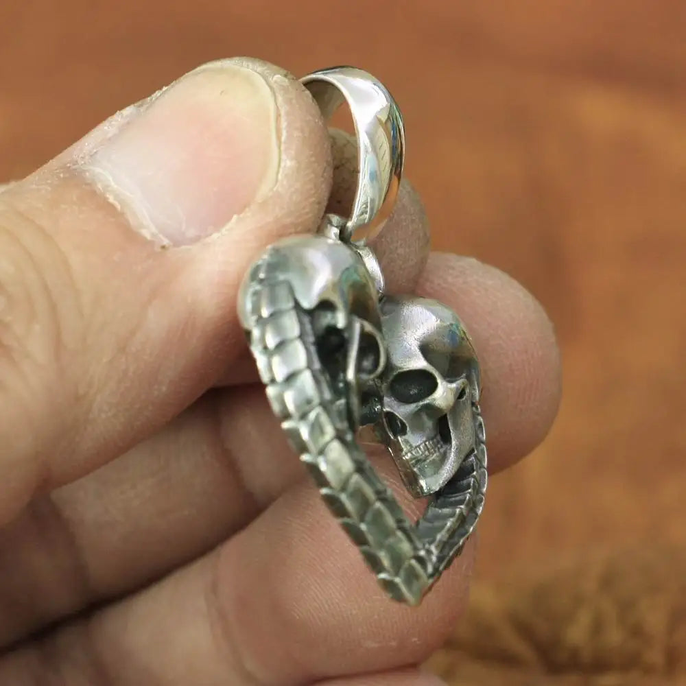 925 Sterling Silver Double Skulls Biker Pendant