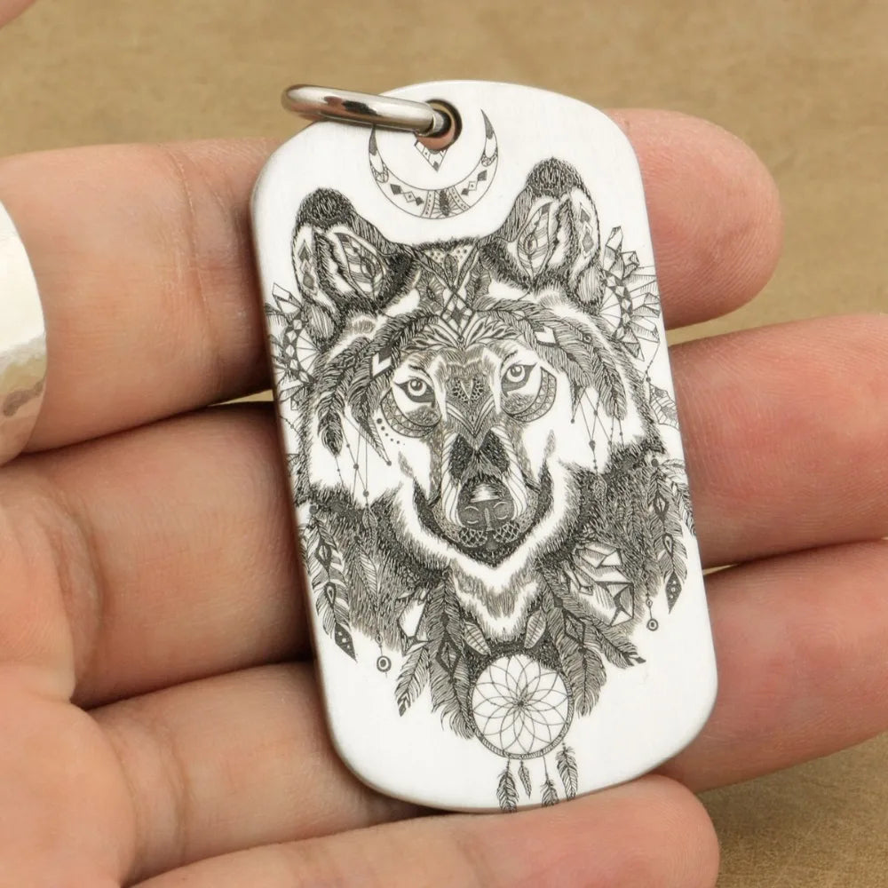 316L Stainless Steel Indian Wolf Dog Tag Pendant