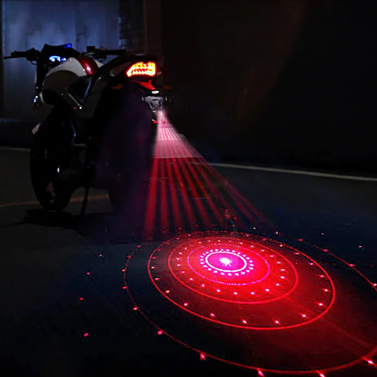 Motorcycle LED Laser Spotlights – Rear-End Collision Warning & Fog Tail Lights with Burst Flash Pattern