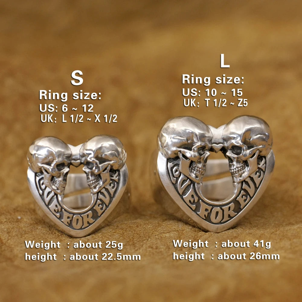 Love Forever 925 Sterling Silver Skulls Heart Ring