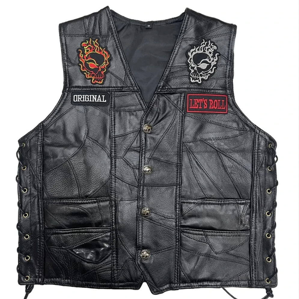 Men's Maltese Cross Skull Biker Vest - V-Twin Engine Design