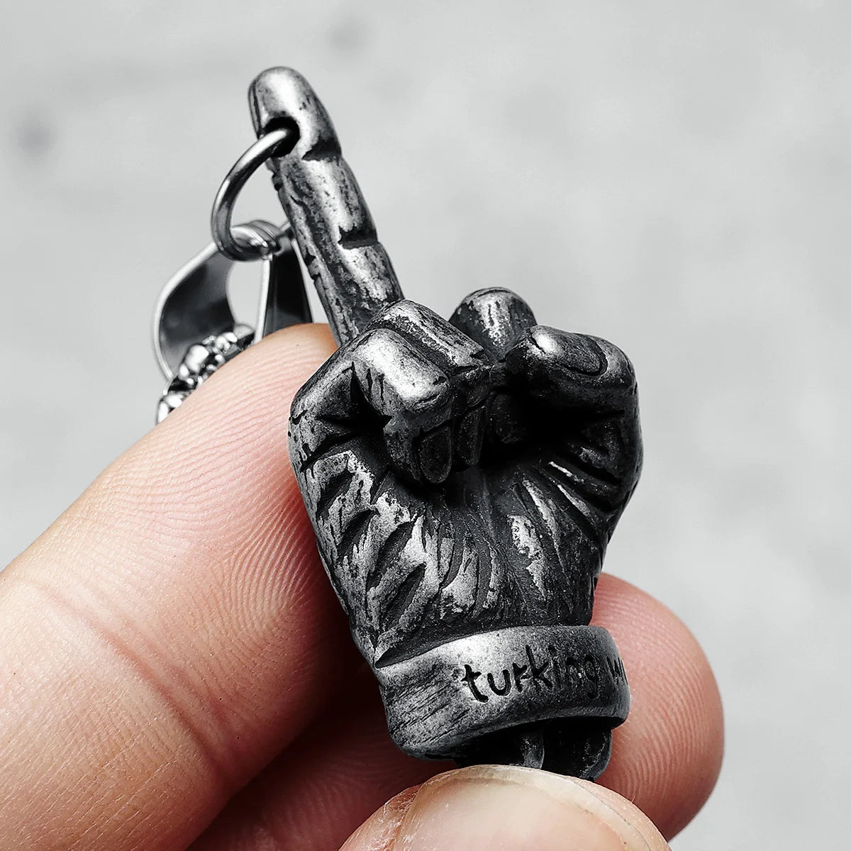 Men's Middle Finger Skull Necklace