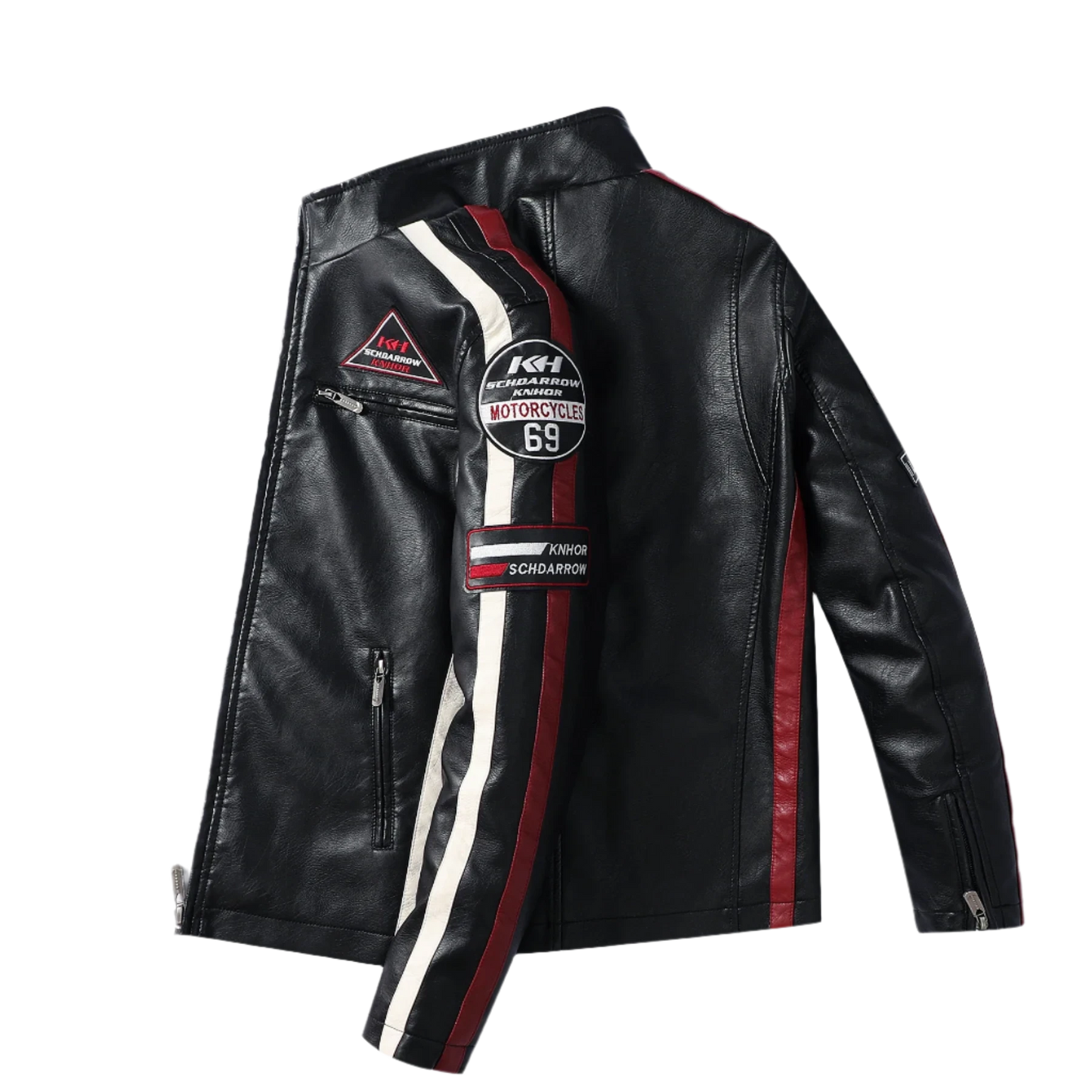 Men's PU Leather Embroidered Motorcycle Jacket