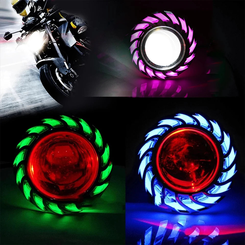 Universal Motorcycle LED Projector Headlight – Dual Halo Angel & Devil Eye Spot Light