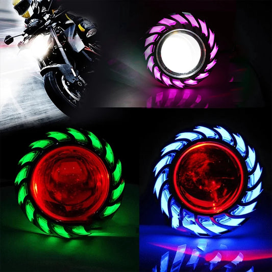 Universal Motorcycle LED Projector Headlight – Dual Halo Angel & Devil Eye Spot Light