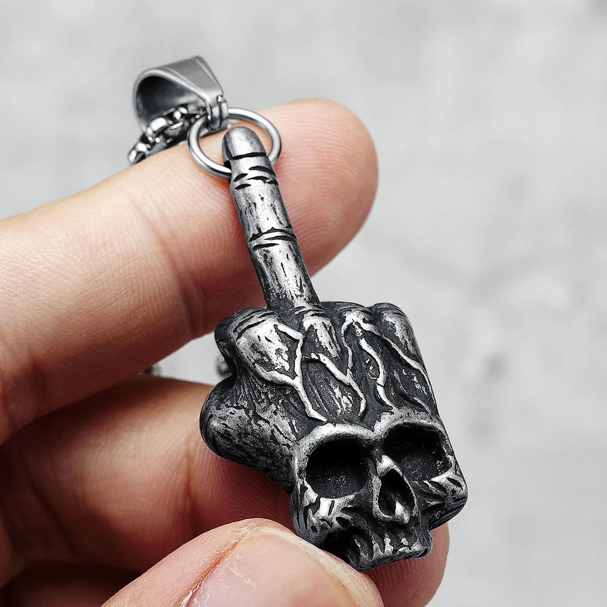 Men's Middle Finger Skull Necklace