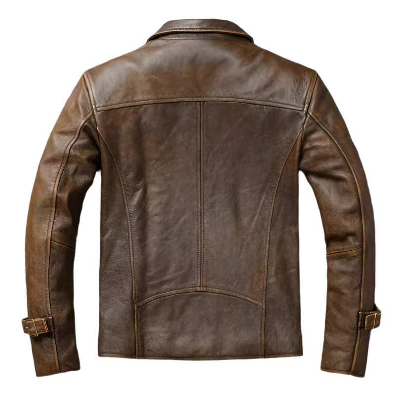 Men's Genuine Leather Cowhide Motorcycle Jacket – Classic American Retro Style