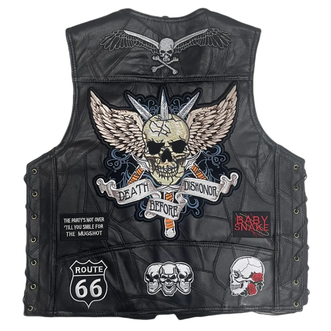 Men's Maltese Cross Skull Biker Vest - V-Twin Engine Design