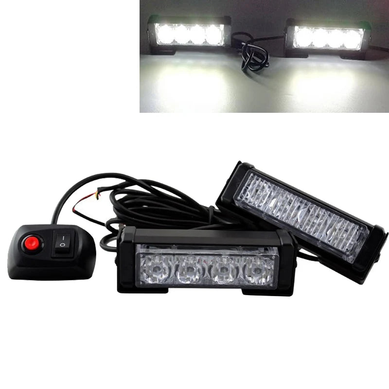 2-in-1 Universal Motorcycle LED Red/Blue Flashing Strobe Lights – Police Style Safety Warning Indicators