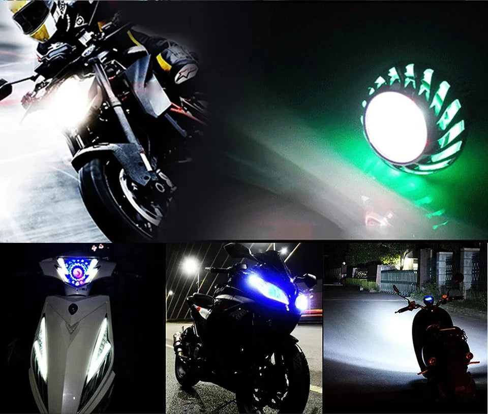 Universal Motorcycle LED Projector Headlight – Dual Halo Angel & Devil Eye Spot Light