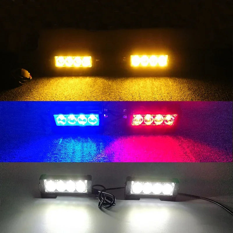 2-in-1 Universal Motorcycle LED Red/Blue Flashing Strobe Lights – Police Style Safety Warning Indicators