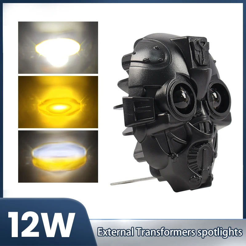 LED Double Lens Spotlight – White & Yellow Auxiliary Fog Lamp for Motorcycles