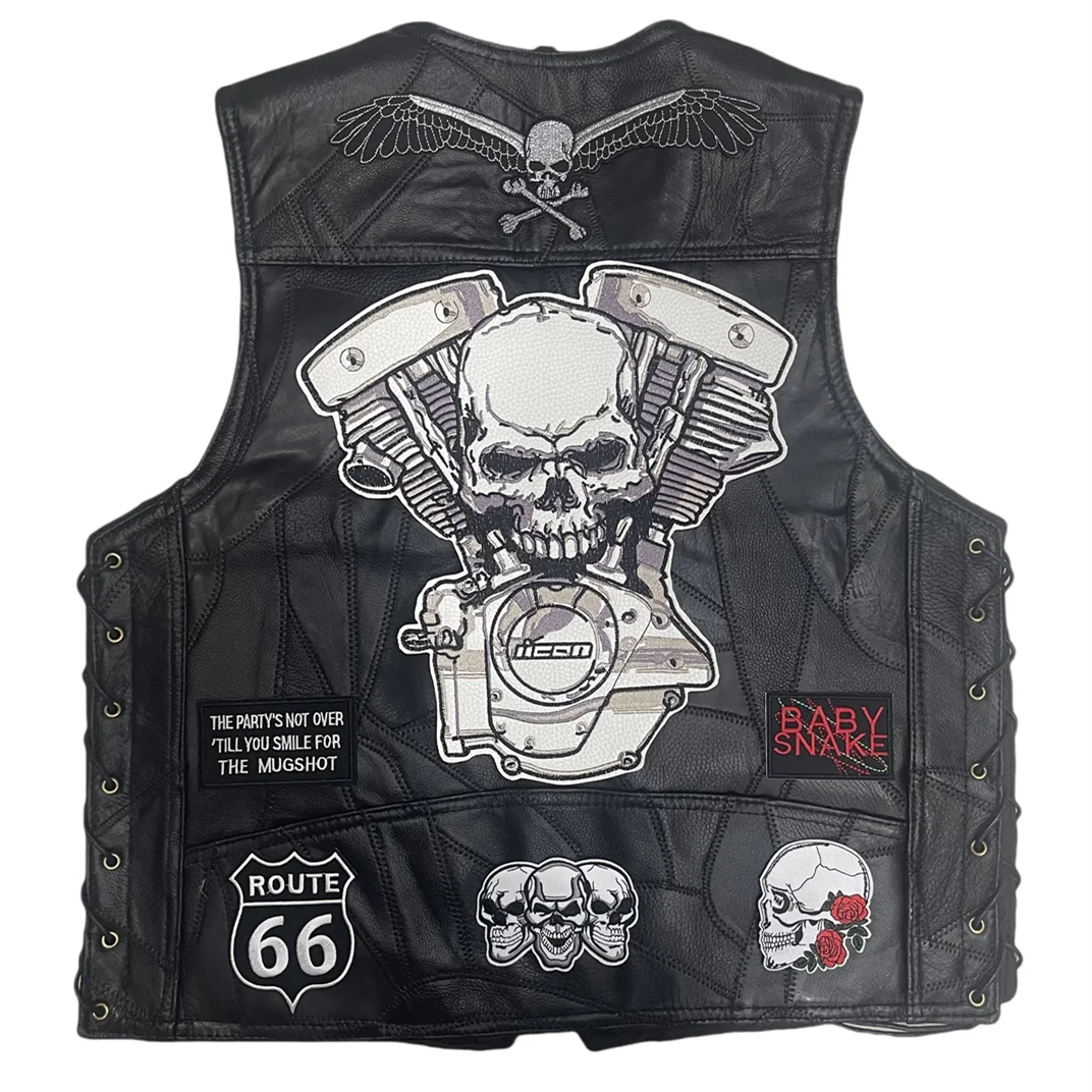 Men's Maltese Cross Skull Biker Vest - V-Twin Engine Design