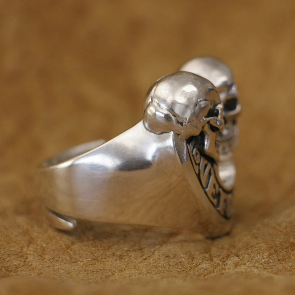 Love Forever 925 Sterling Silver Skulls Heart Ring