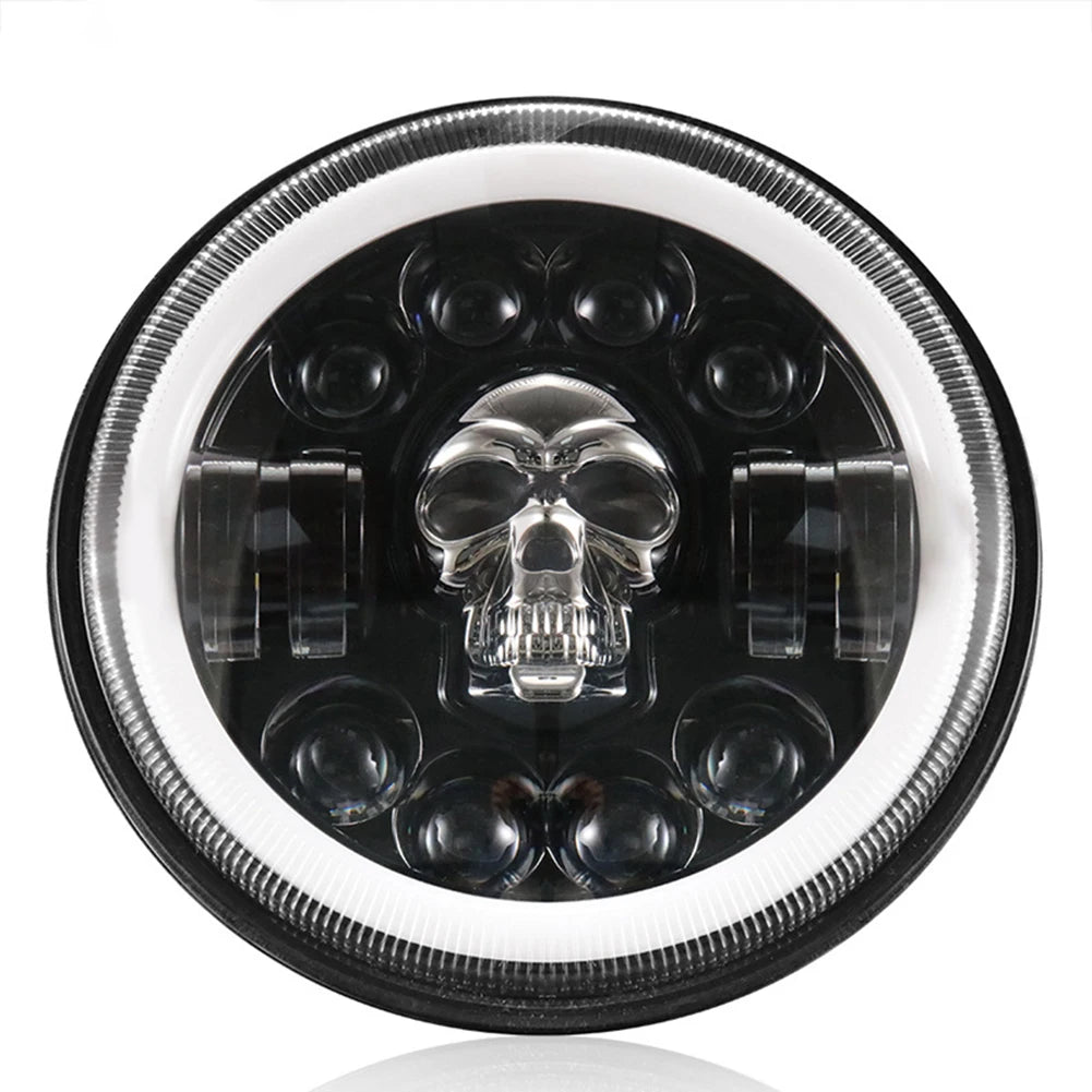 7-Inch H4 Skull LED Headlight with DRL & Hi/Lo Beam – Universal Motorcycle Headlight