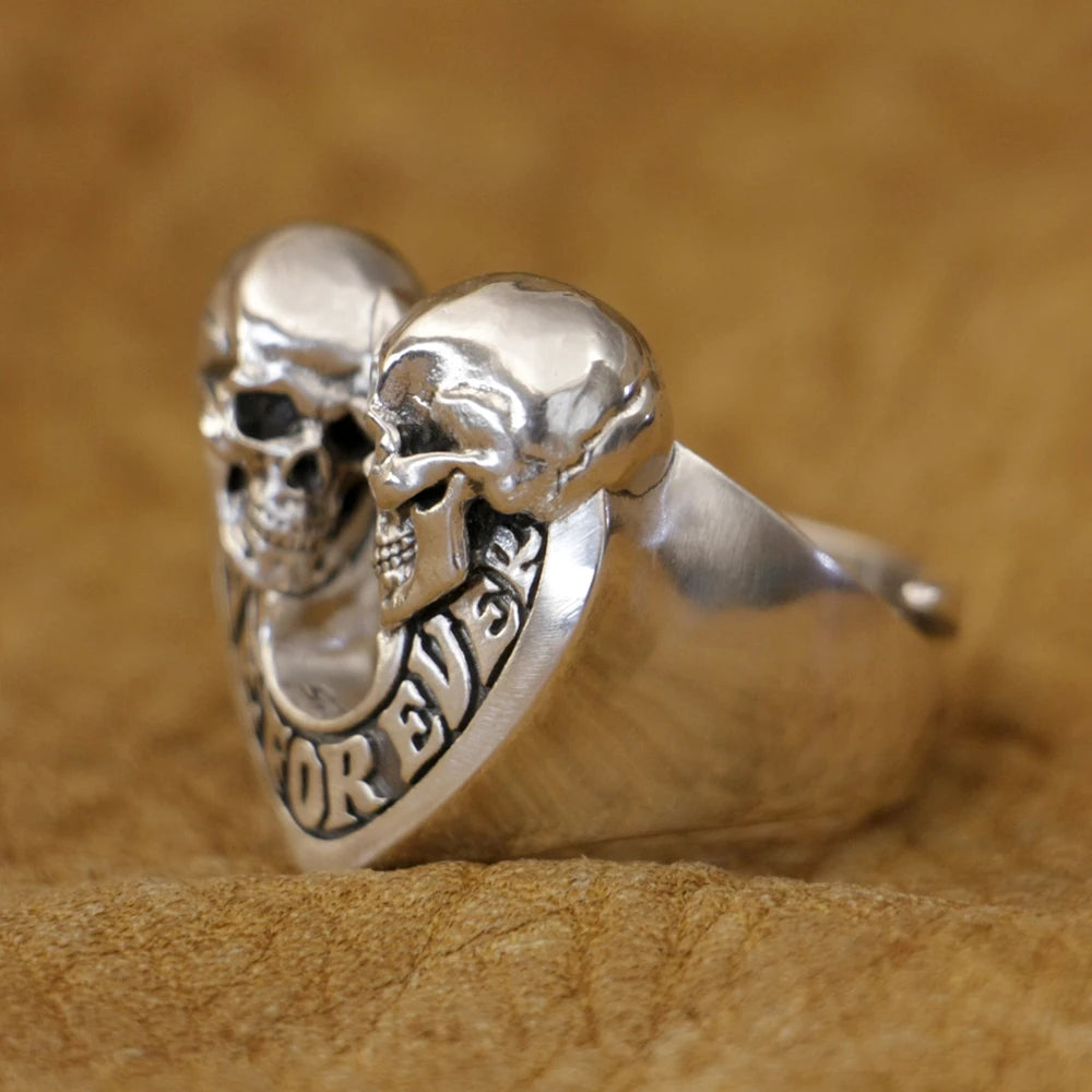 Love Forever 925 Sterling Silver Skulls Heart Ring