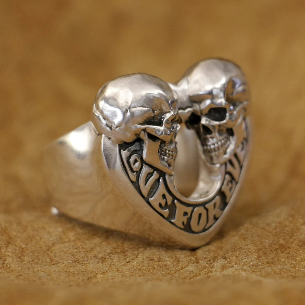 Love Forever 925 Sterling Silver Skulls Heart Ring