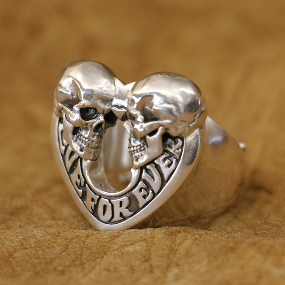 Love Forever 925 Sterling Silver Skulls Heart Ring