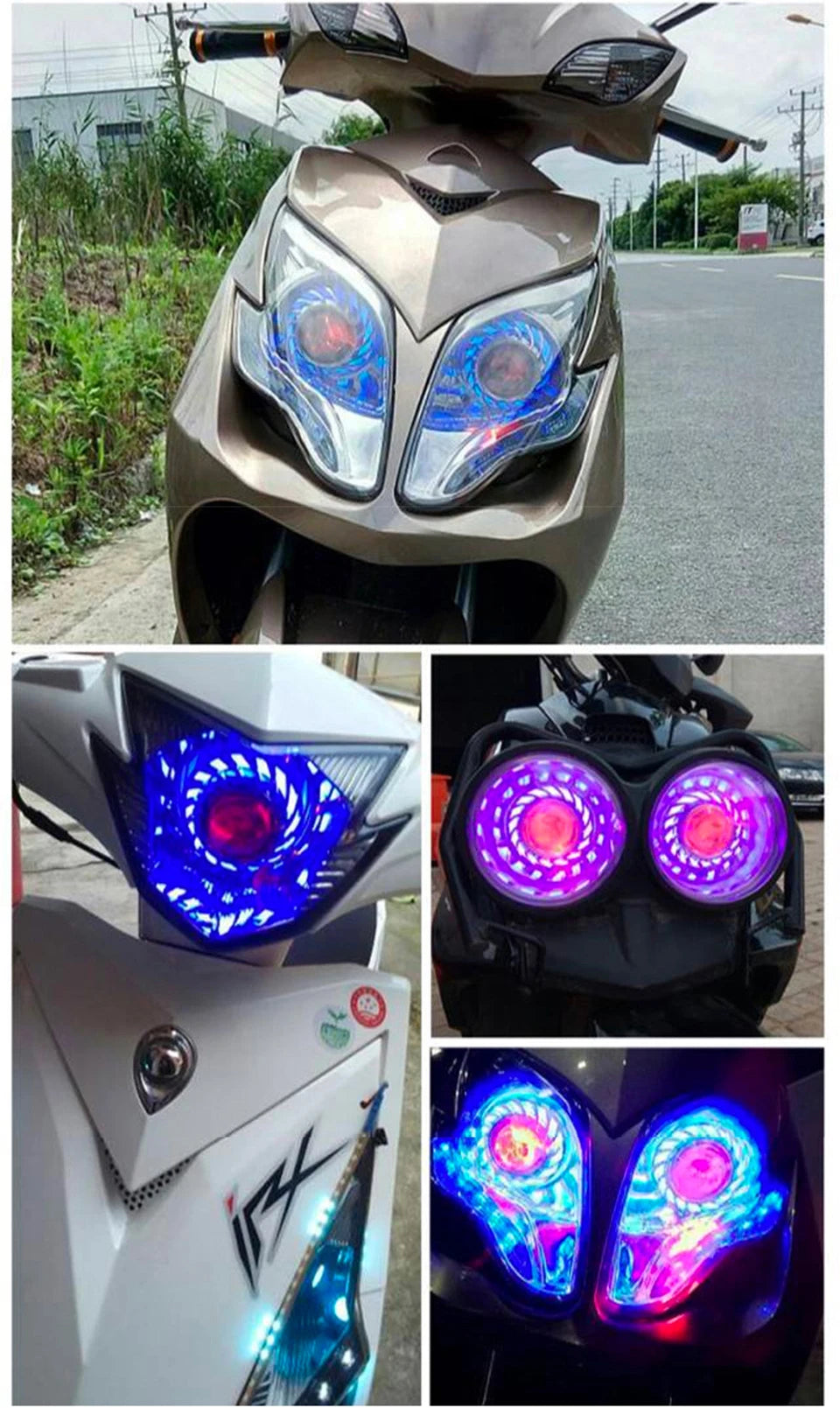 Universal Motorcycle LED Projector Headlight – Dual Halo Angel & Devil Eye Spot Light