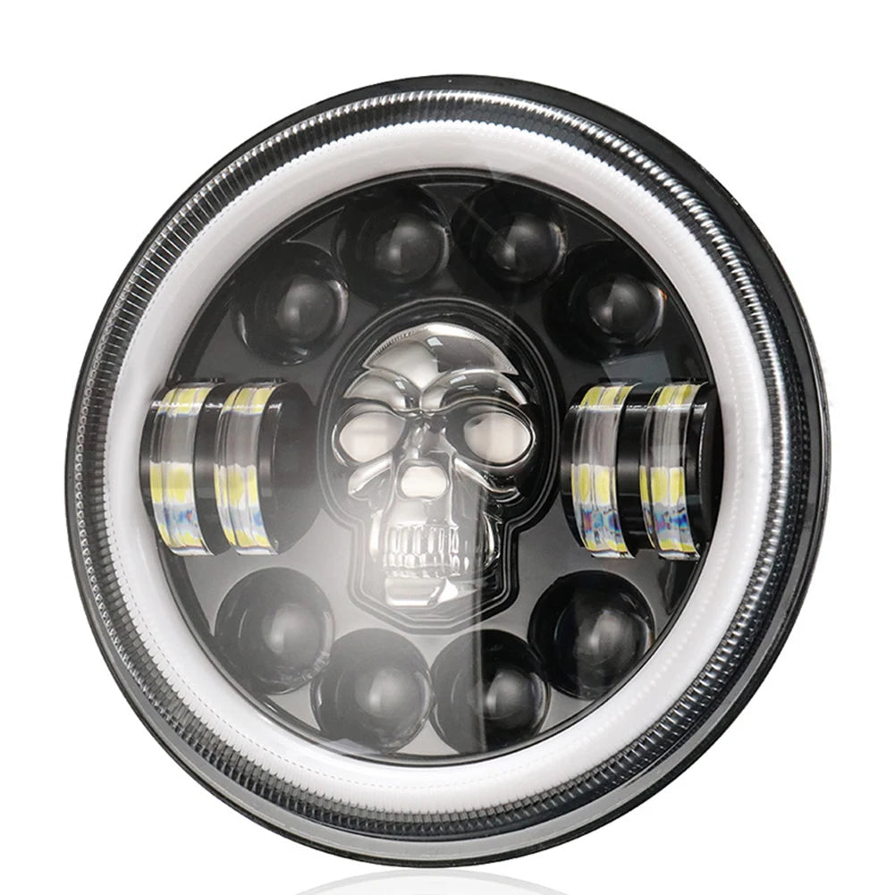 7-Inch H4 Skull LED Headlight with DRL & Hi/Lo Beam – Universal Motorcycle Headlight