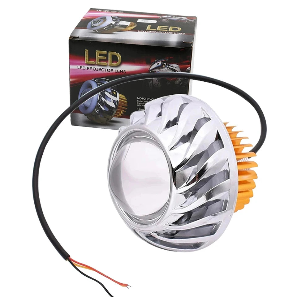 Universal Motorcycle LED Projector Headlight – Dual Halo Angel & Devil Eye Spot Light