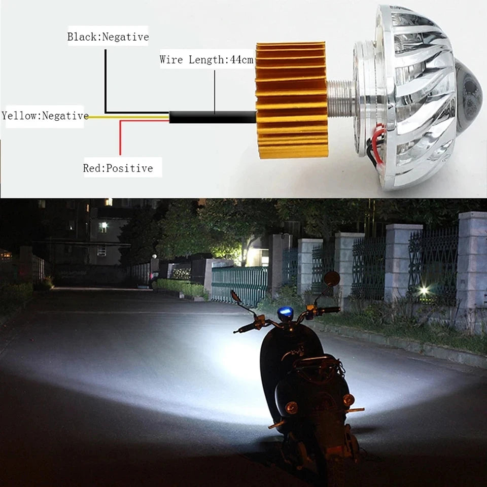 Universal Motorcycle LED Projector Headlight – Dual Halo Angel & Devil Eye Spot Light